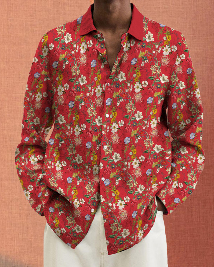 Men's cotton&linen long-sleeved fashion casual shirt 2ec6