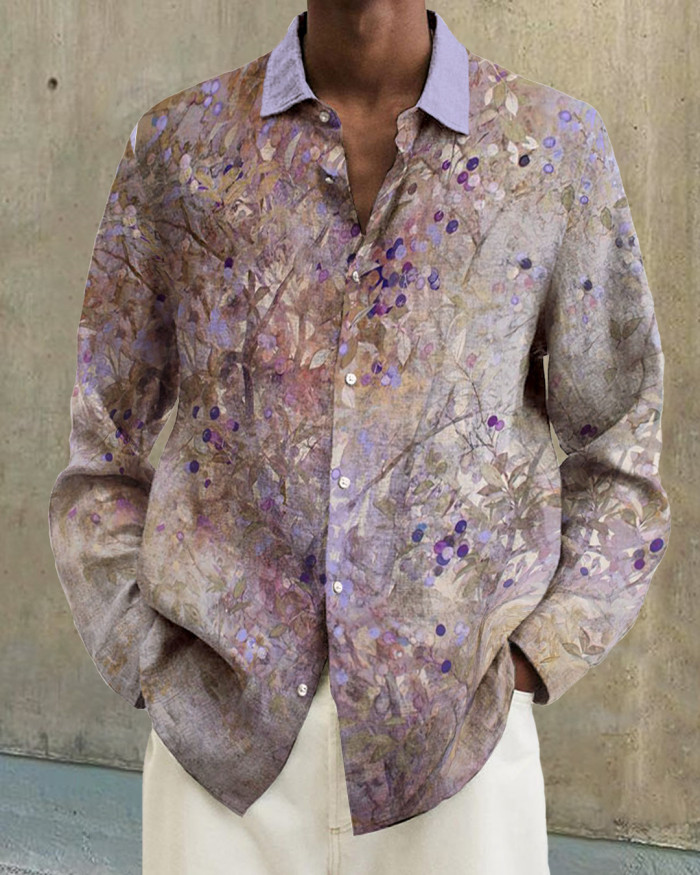 Men's cotton&linen long-sleeved fashion casual shirt 006e