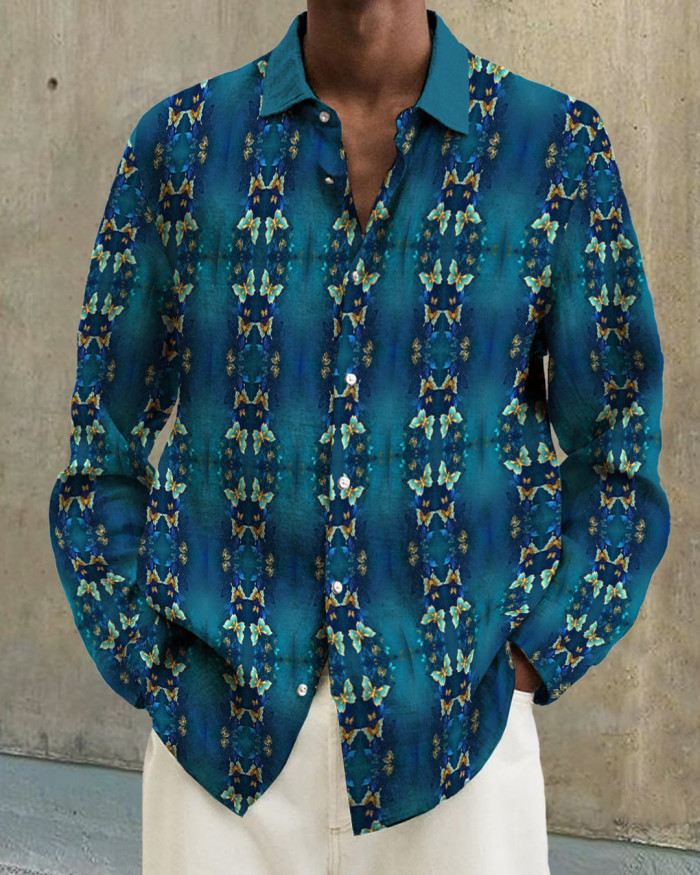Men's cotton&linen long-sleeved fashion casual shirt ee4f