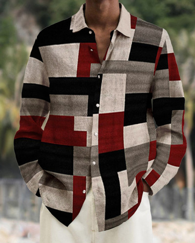 Men's cotton&linen long-sleeved fashion casual shirt fbd0