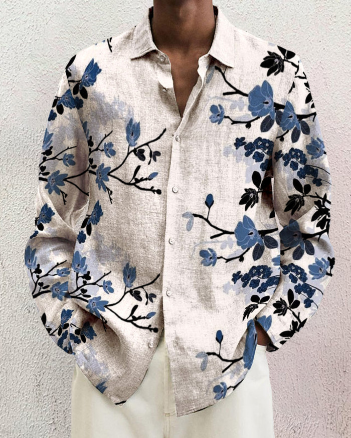 Men's cotton&linen long-sleeved fashion casual shirt  e4b2