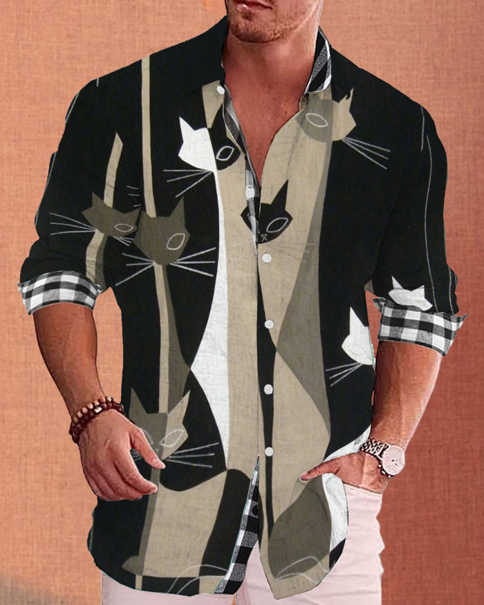 Men's cotton&linen long-sleeved fashion casual shirt  b7a1