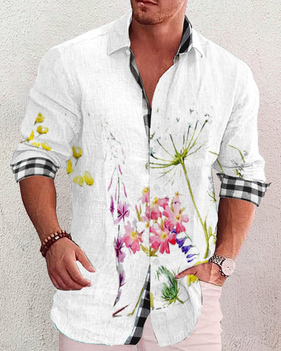 Men's cotton&linen long-sleeved fashion casual shirt 7cdd