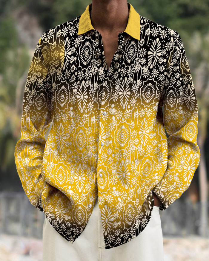 Men's cotton&linen long-sleeved fashion casual shirt 7d99