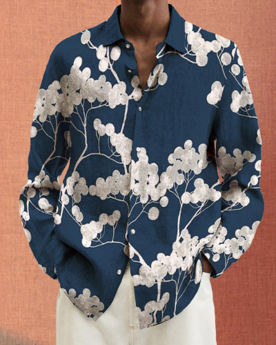Men's cotton&linen long-sleeved fashion casual shirt d5de