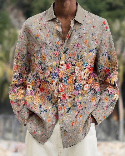 Men's cotton&linen long-sleeved fashion casual shirt  146c