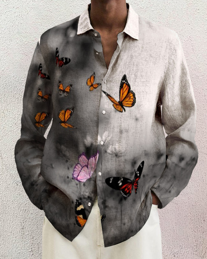 Men's cotton&linen long-sleeved fashion casual shirt 10b1