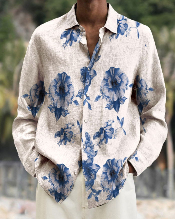 Men's cotton&linen long-sleeved fashion casual shirt f78a