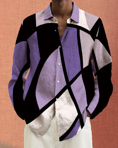 Men's cotton&linen long-sleeved fashion casual shirt 92c8