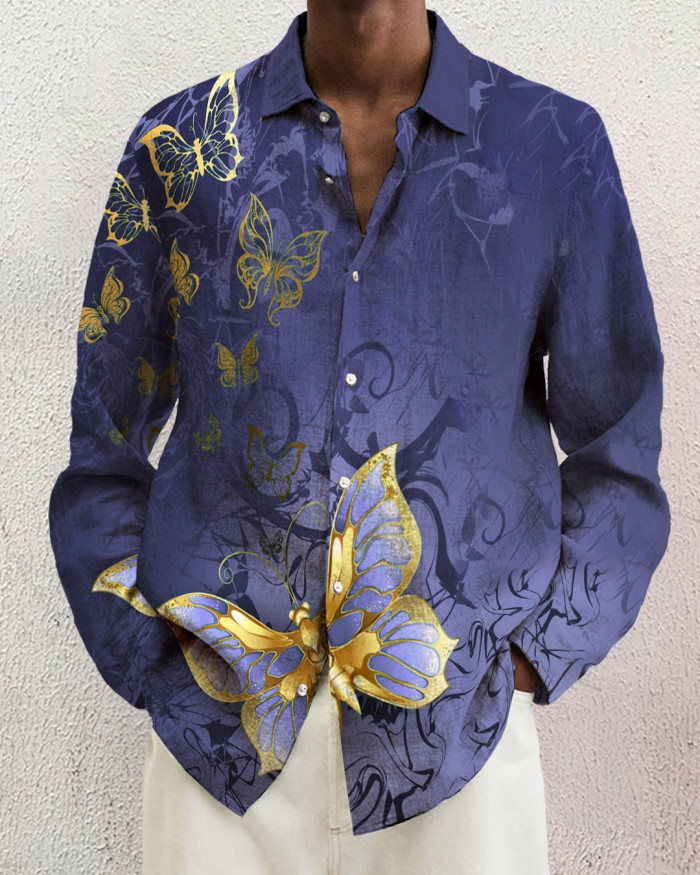 Men's cotton&linen long-sleeved fashion casual shirt 33ca
