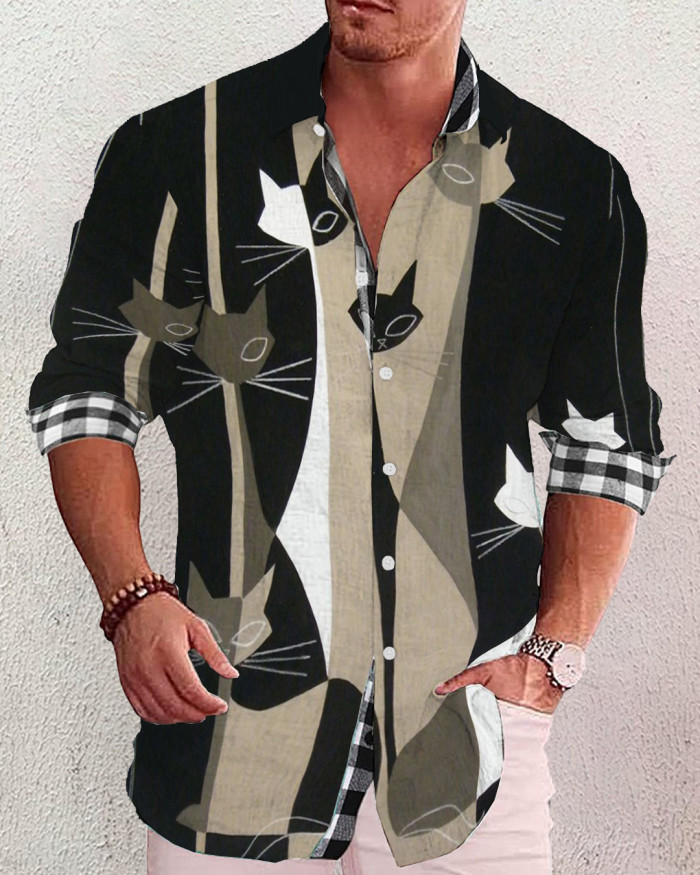 Men's cotton&linen long-sleeved fashion casual shirt  b7a1