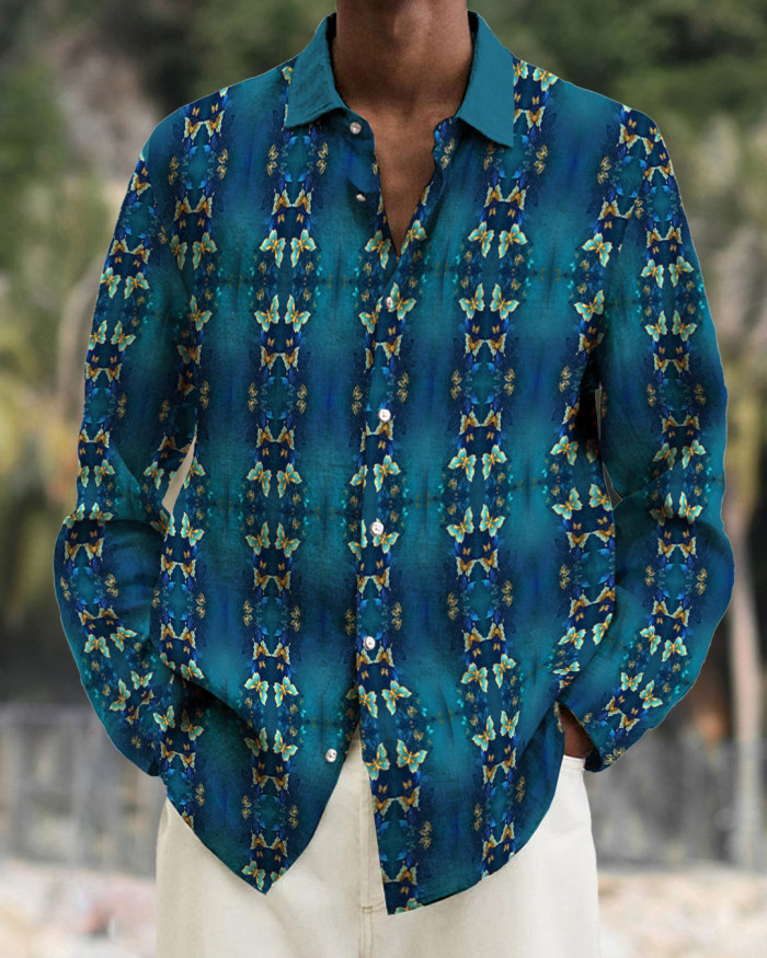 Men's cotton&linen long-sleeved fashion casual shirt ee4f
