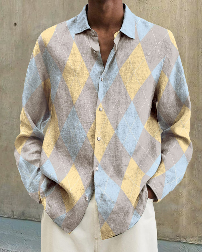 Men's cotton&linen long-sleeved fashion casual shirt  f6e9