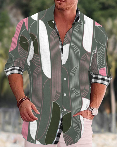 Men's cotton&linen long-sleeved fashion casual shirt f9b8
