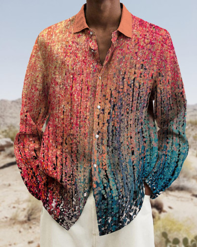 Men's cotton&linen long-sleeved fashion casual shirt 46d8
