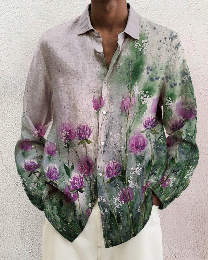 Men's cotton&linen long-sleeved fashion casual shirt d401