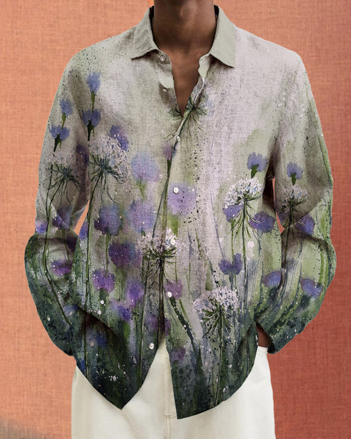 Men's cotton&linen long-sleeved fashion casual shirt 3839