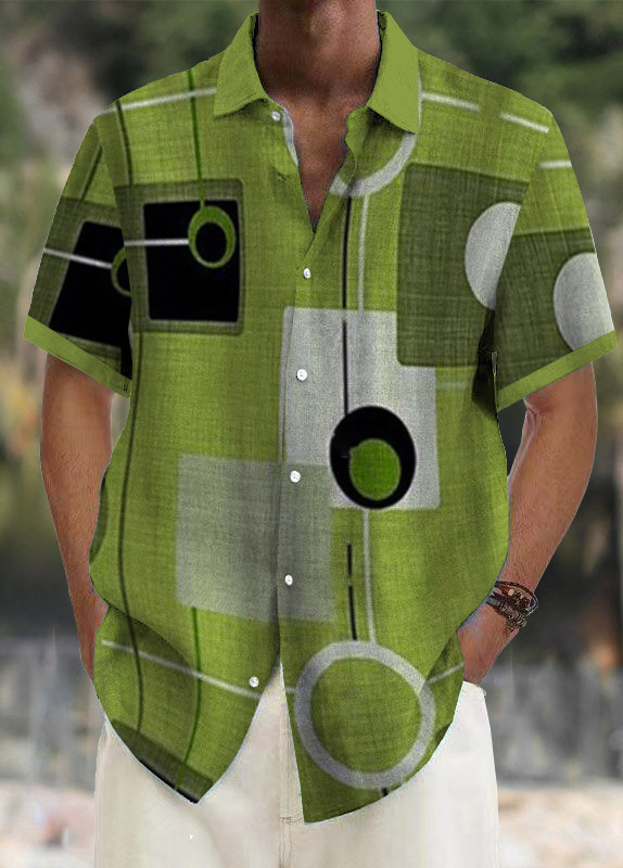 Mens Art Print Casual Breathable Short Sleeve Shirt d137