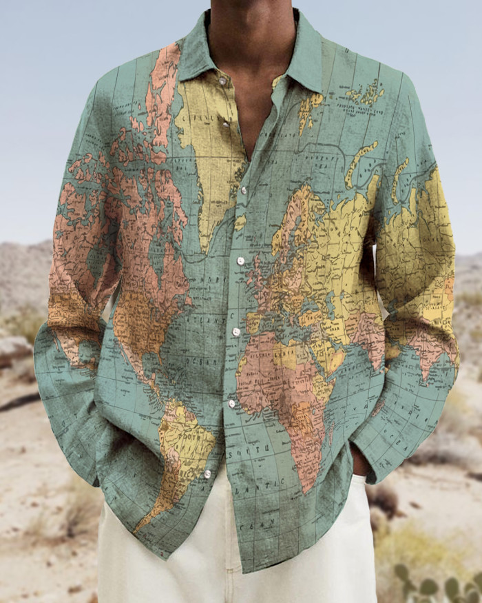 Men's cotton&linen long-sleeved fashion casual shirt  b47f
