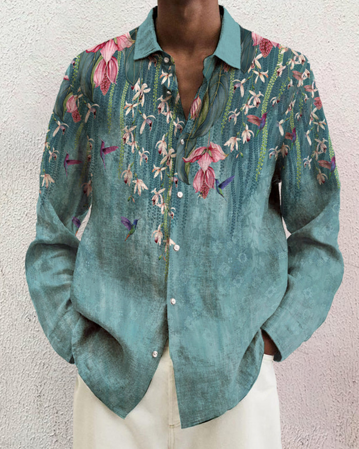 Men's cotton&linen long-sleeved fashion casual shirt 663e
