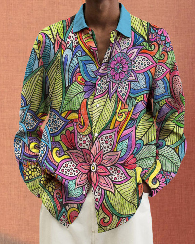 Men's cotton&linen long-sleeved fashion casual shirt 07e7