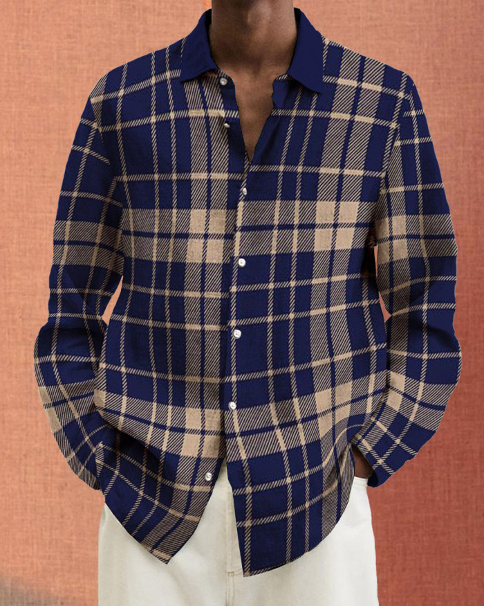 Men's cotton&linen long-sleeved fashion casual shirt  46df