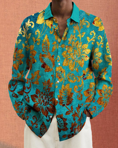 Men's cotton&linen long-sleeved fashion casual shirt d397