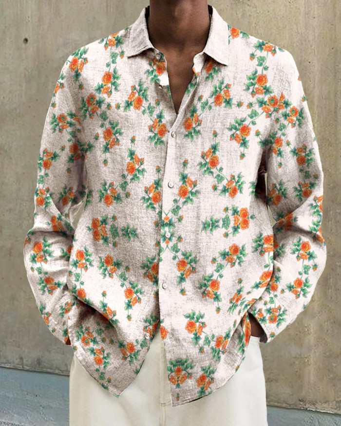 Men's cotton&linen long-sleeved fashion casual shirt 0800