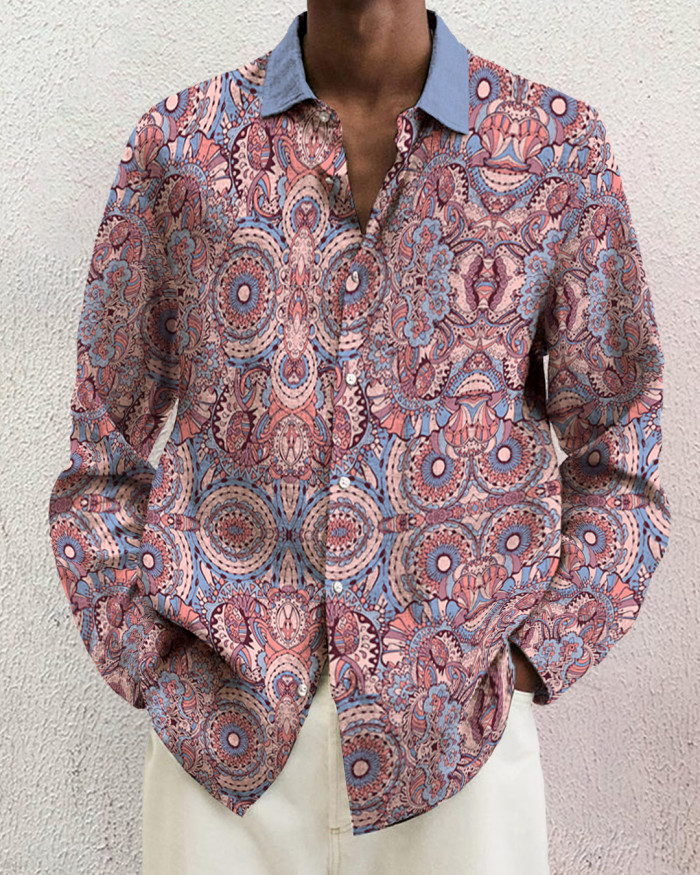 Men's cotton&linen long-sleeved fashion casual shirt 8e8e