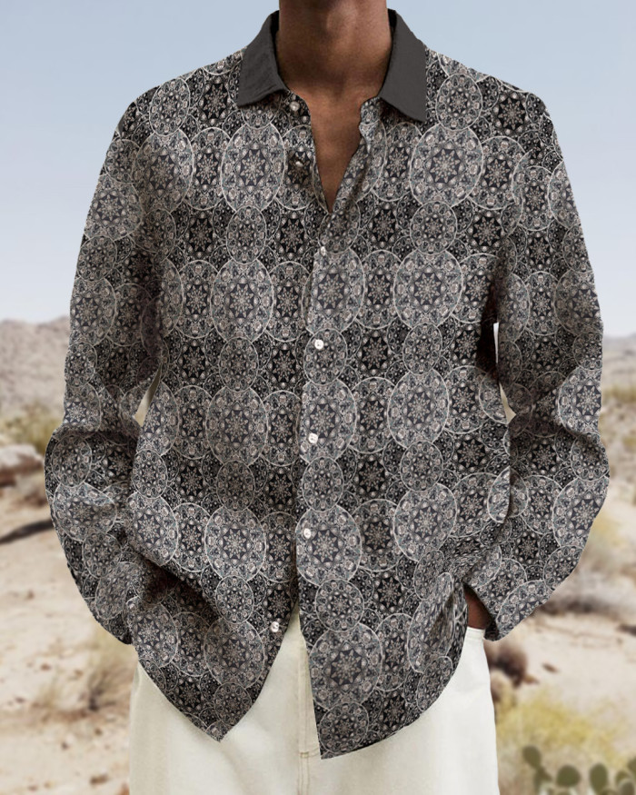 Men's cotton&linen long-sleeved fashion casual shirt 646d