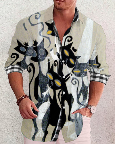 Men's cotton&linen long-sleeved fashion casual shirt b4cf