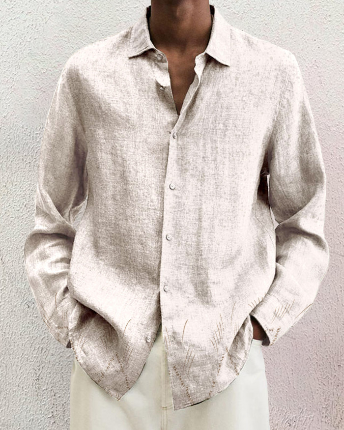 Men's cotton&linen long-sleeved fashion casual shirt a7f5