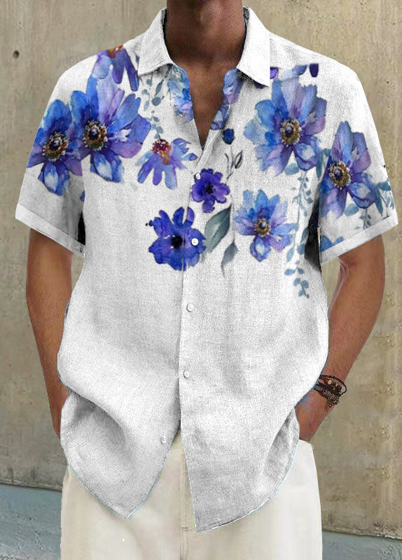 Mens Art Print Casual Breathable Short Sleeve Shirt 453e