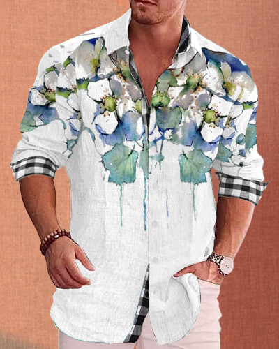 Men's cotton&linen long-sleeved fashion casual shirt 1c4e