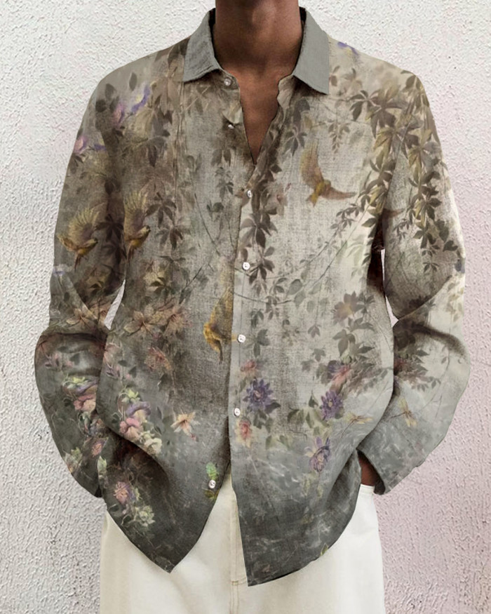 Men's cotton&linen long-sleeved fashion casual shirt 0869