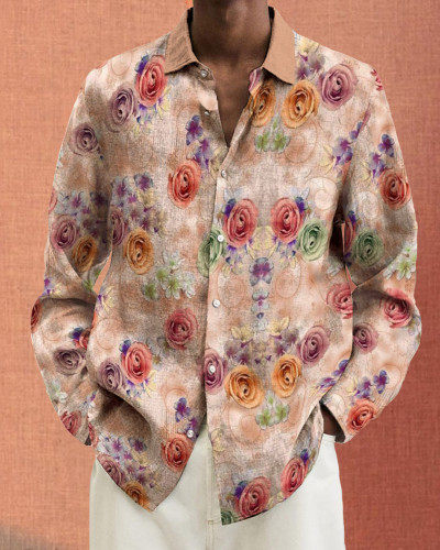 Men's cotton&linen long-sleeved fashion casual shirt 12b3