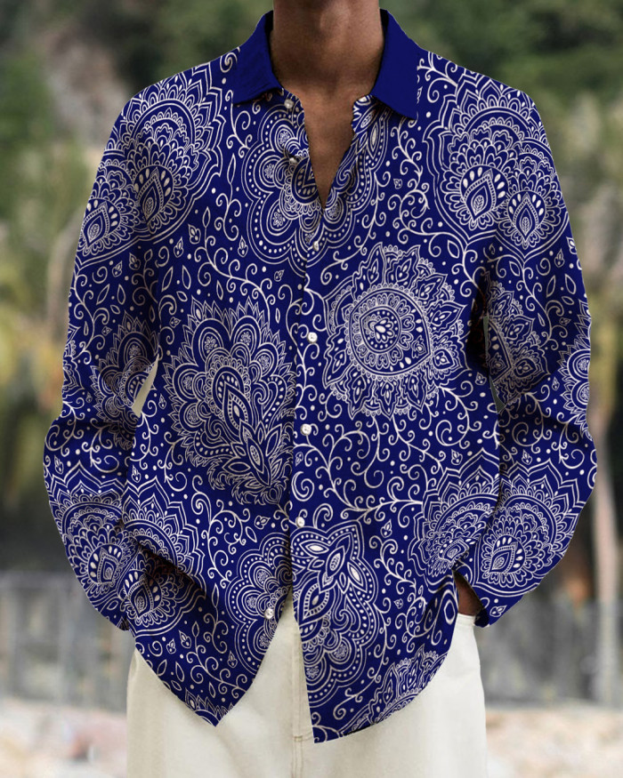 Men's cotton&linen long-sleeved fashion casual shirt d91d