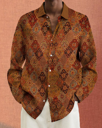 Men's cotton&linen long-sleeved fashion casual shirt 2d40