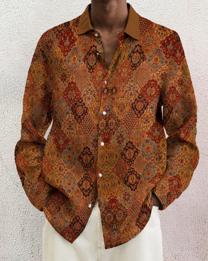 Men's cotton&linen long-sleeved fashion casual shirt 2d40