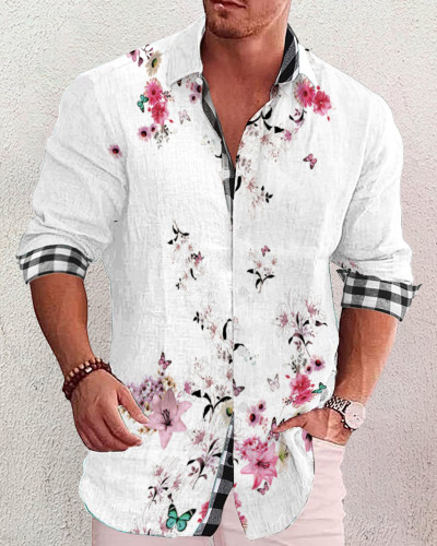 Men's cotton&linen long-sleeved fashion casual shirt c591
