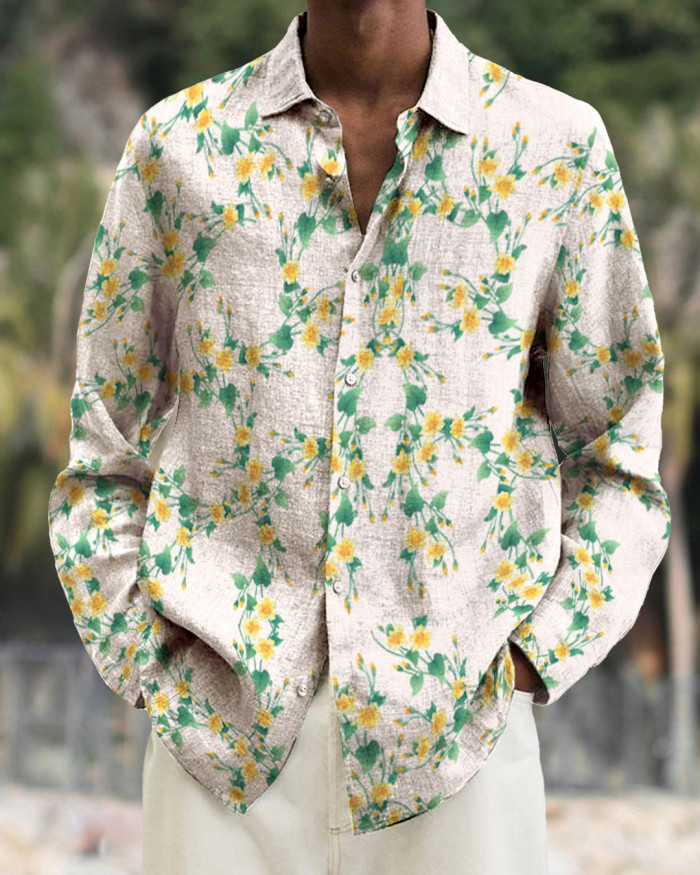 Men's cotton&linen long-sleeved fashion casual shirt 25cd