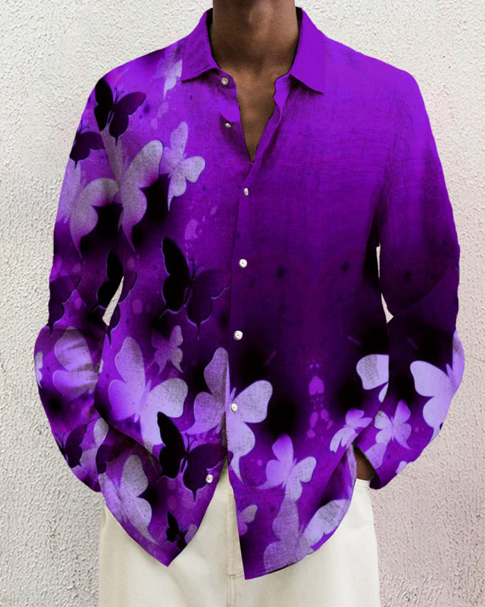 Men's cotton&linen long-sleeved fashion casual shirt 8de4