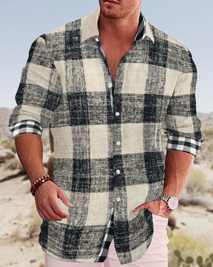 Men's cotton&linen long-sleeved fashion casual shirt  5195