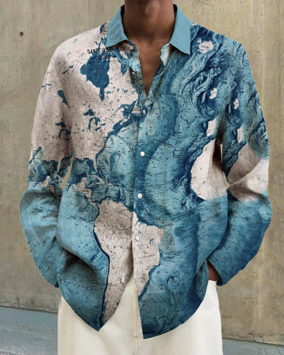 Men's cotton&linen long-sleeved fashion casual shirt caef