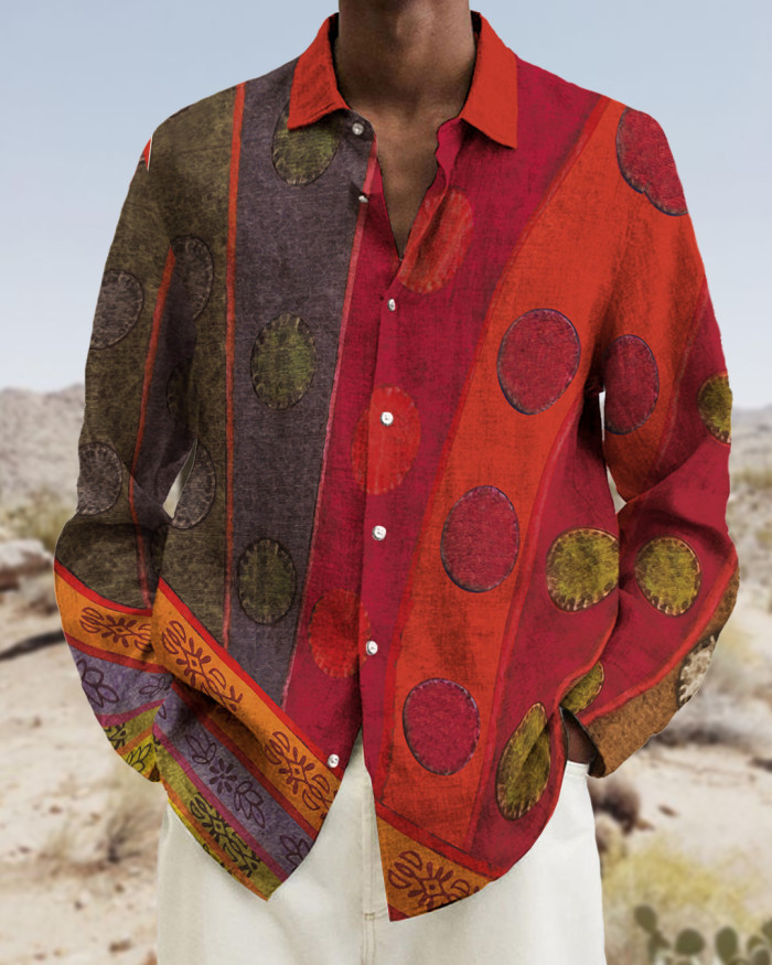 Men's cotton&linen long-sleeved fashion casual shirt 2e09