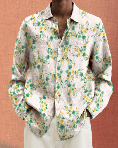 Men's cotton&linen long-sleeved fashion casual shirt 25cd