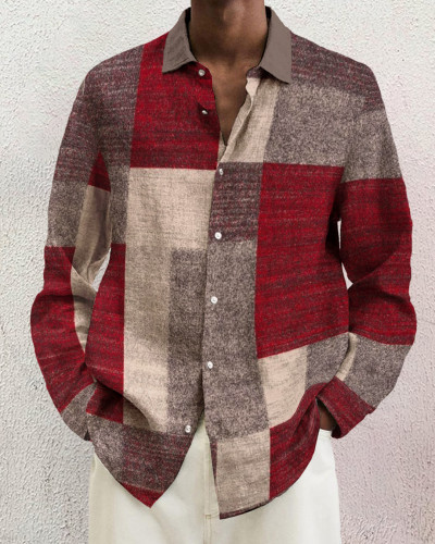 Men's cotton&linen long-sleeved fashion casual shirt 7aa3