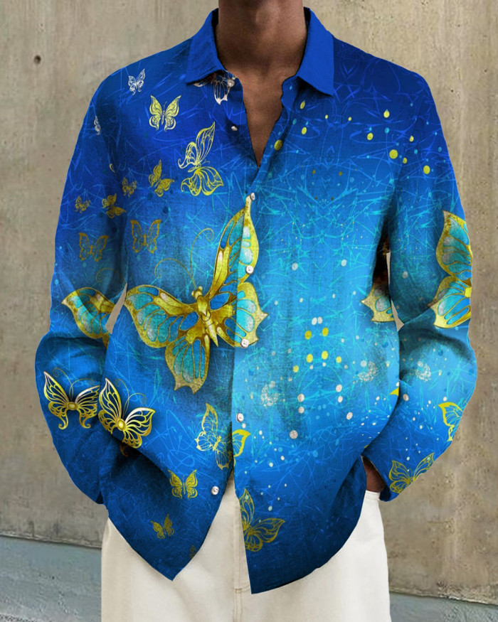 Men's cotton&linen long-sleeved fashion casual shirt 812b