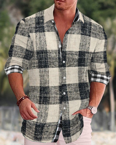 Men's cotton&linen long-sleeved fashion casual shirt  5195