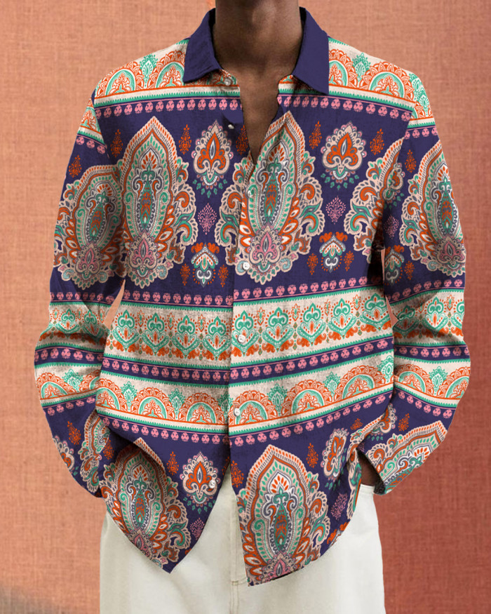 Men's cotton&linen long-sleeved fashion casual shirt 0a61